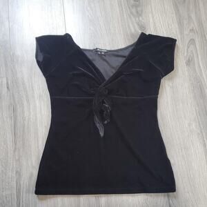 Y2K Whimsigoth Gothic Hell Bunny Top Womens Small Black Velvet Sweetheart Fitted
